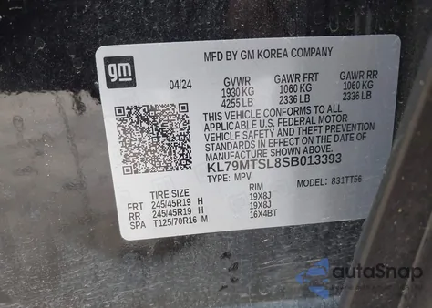 2025 Chevrolet Trailblazer Fwd Rs z USA, uszkodzony, nr VIN KL79MTSL8SB013393